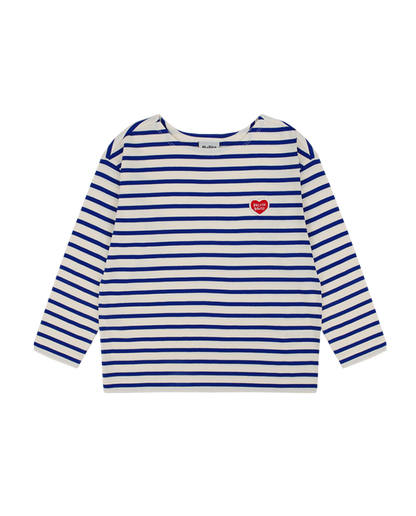 Blue Stripe BB Heart Boat Neck Long Sleeve