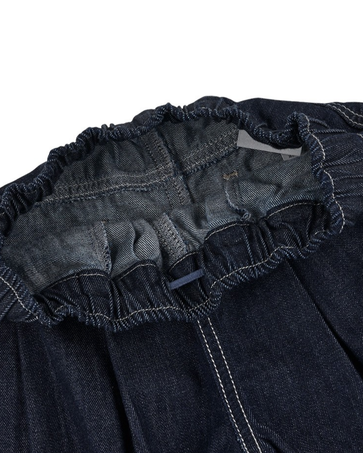 Navy BB Heart Two-Pleat Wide Denim Bermuda Pants