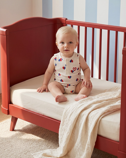 BABY Ivory Red Blue Heart Pattern Sleeveless Bodysuit
