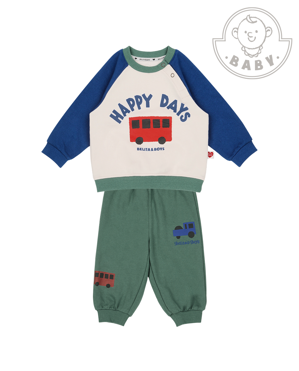 [BABY SET] Blue Bus Color Block Jogger