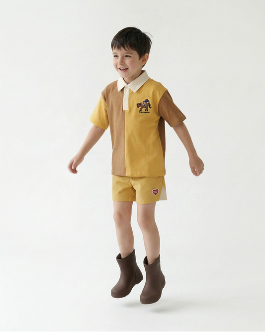 Yellow BB Heart Edge Color Block Shorts