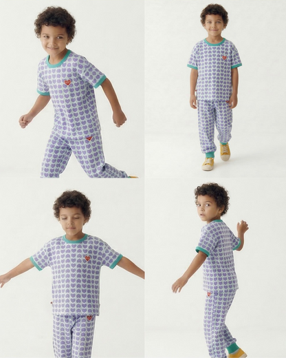 Violet BB Heart Pattern One Mile Short Sleeve