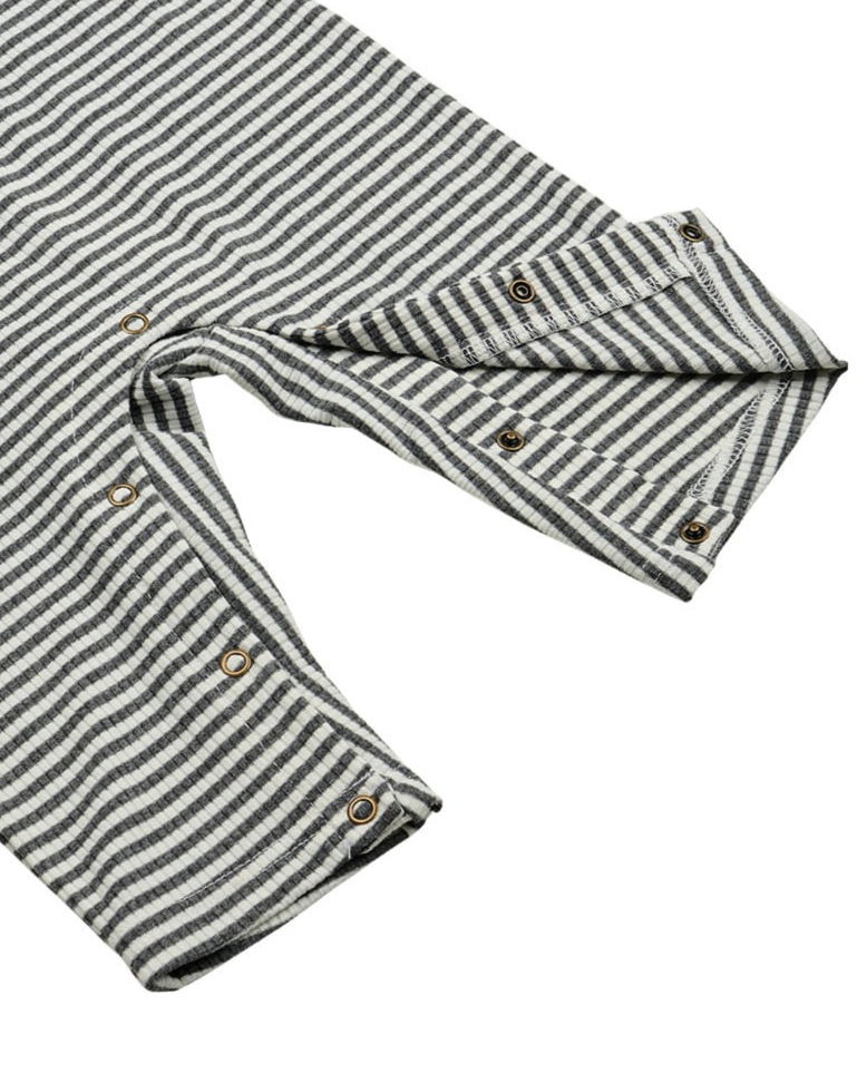 [BABY SET] Grey Stripe Rib Jumpsuit & Bib & Bonnet