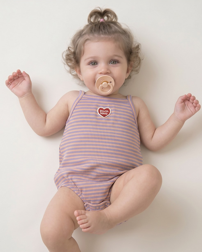 BABY GIRL Violet BB Heart Stripe Sleeveless Bodysuit