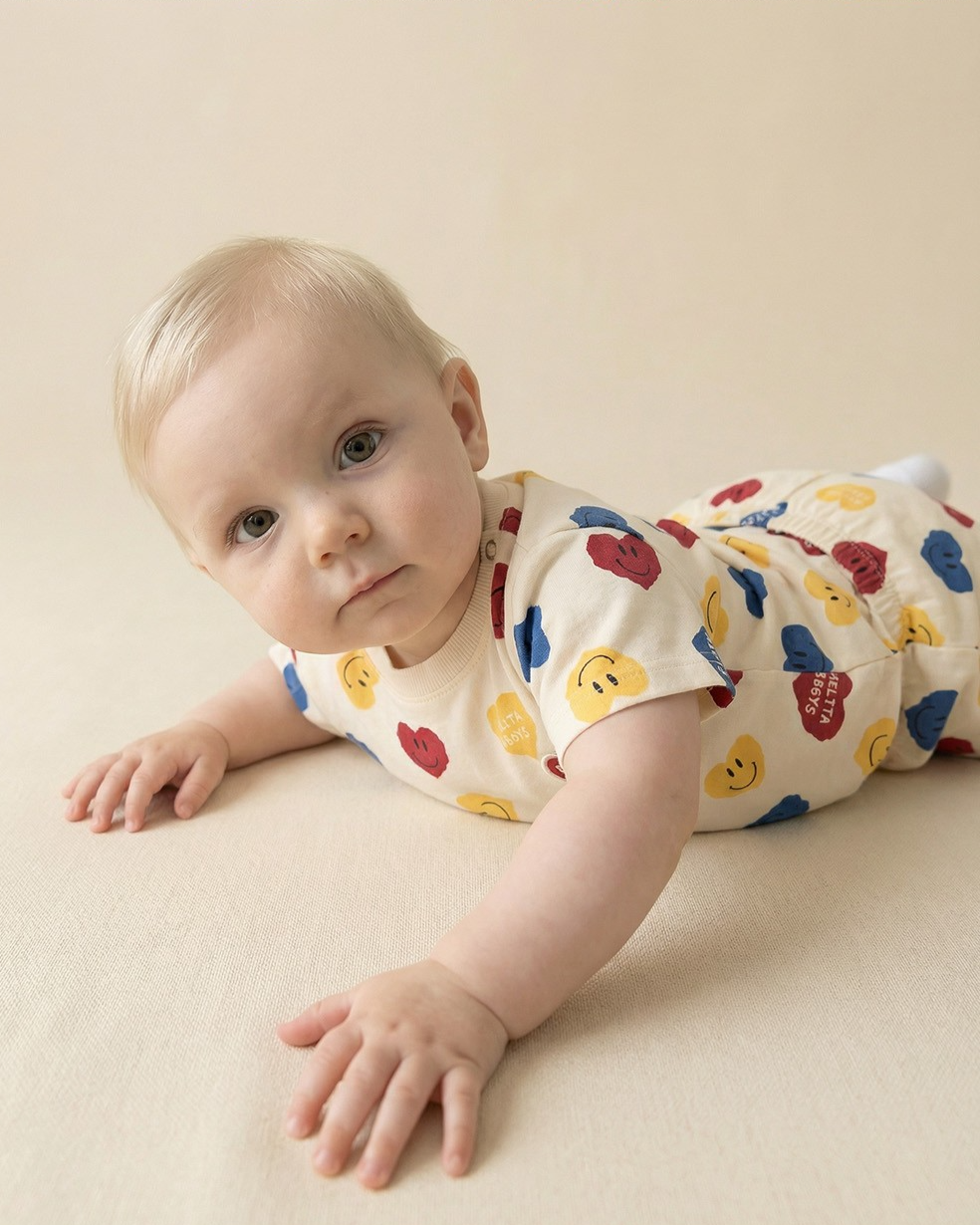 [BABY SET] Cream Smile Heart Pattern Shorts