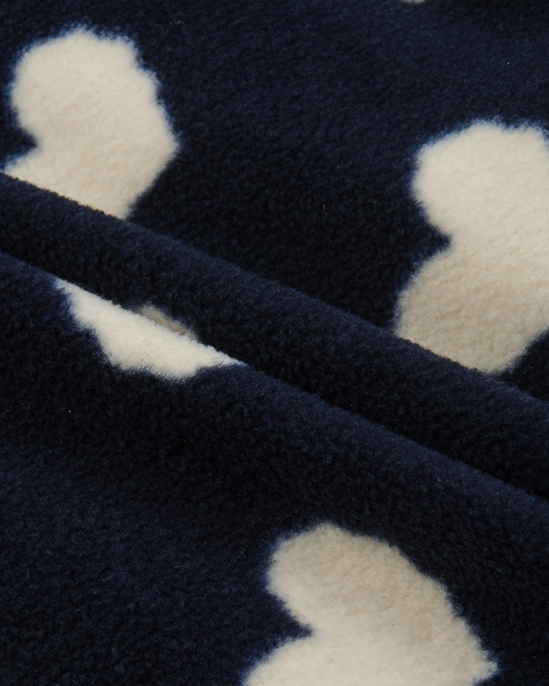 BABY Navy BB Heart Pattern Fleece Hooded Jumpsuit