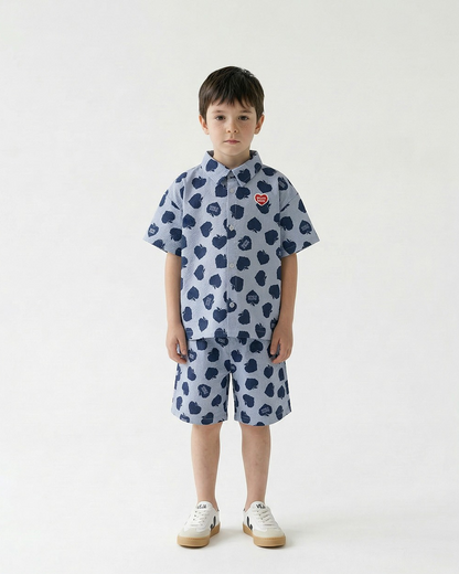 [SET] Navy Bubble Apple Polysucker Shirt & Shorts