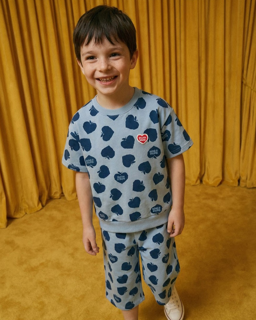 [SET] Navy Bubble Apple Pattern Crop