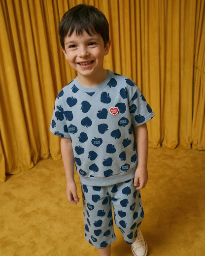 [SET] Navy Bubble Apple Pattern Crop
