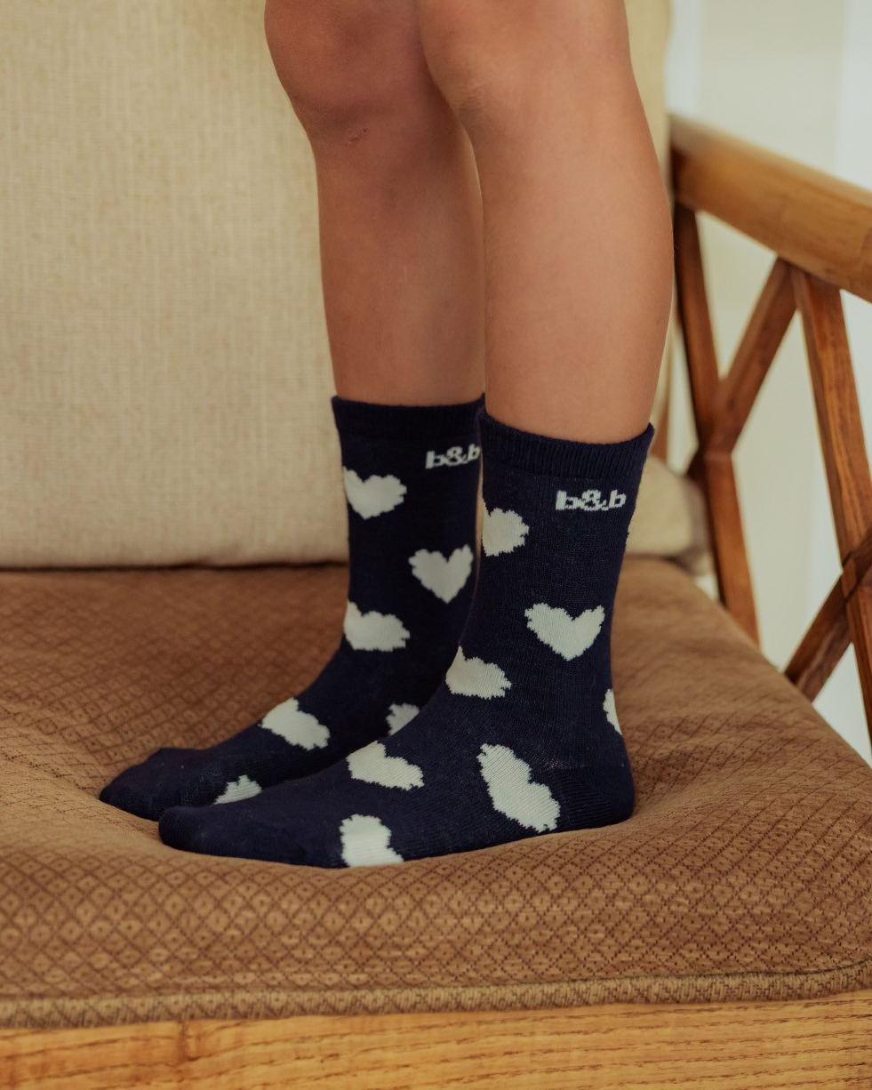 Navy Heart Pattern Socks