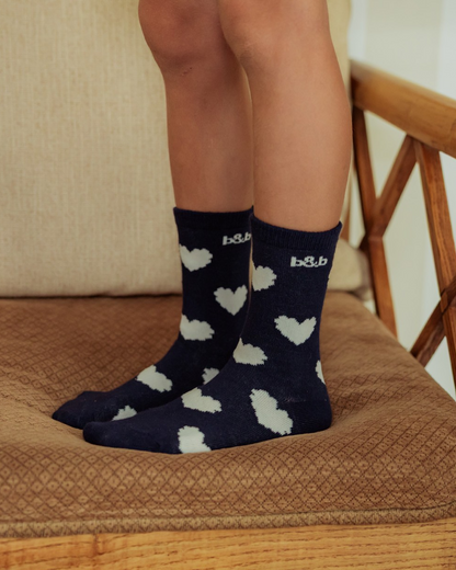 Navy Heart Pattern Socks