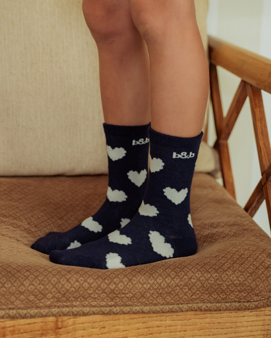 Navy Heart Pattern Socks