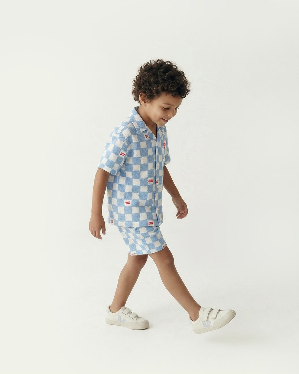 [SET] Light Blue Checkerboard Polysucker Shirt & Shorts