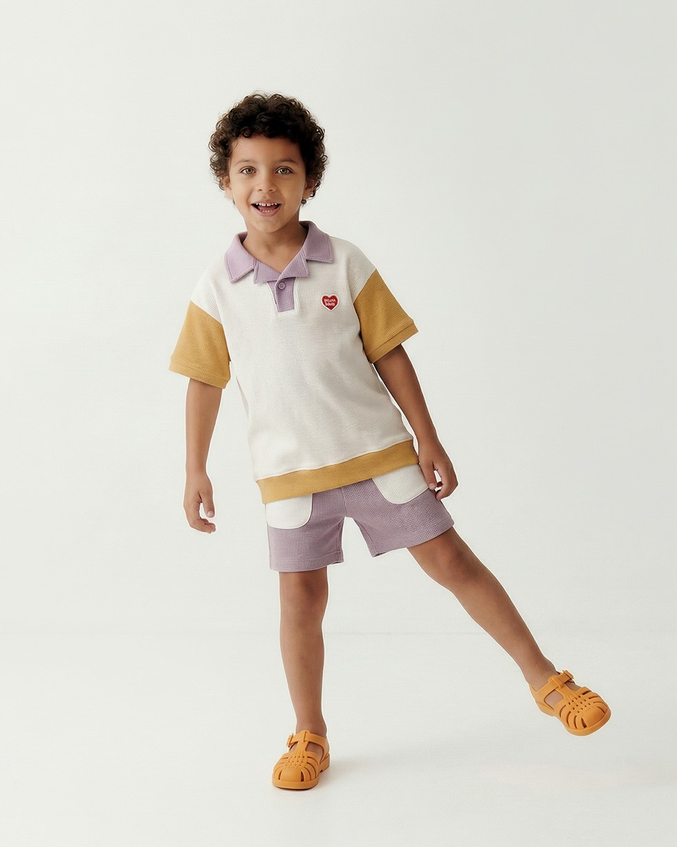 Violet BB Heart Pocket Color Block Waffle Shorts