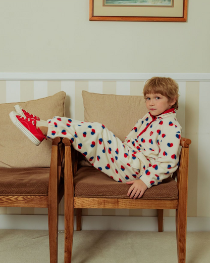 [SET] Ivory Red Blue Heart Pattern Fleece High Neck Jogger