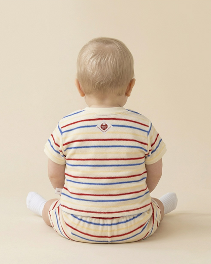 [BABY SET] Cream Bubble Apple Multi Stripe Terry Shorts