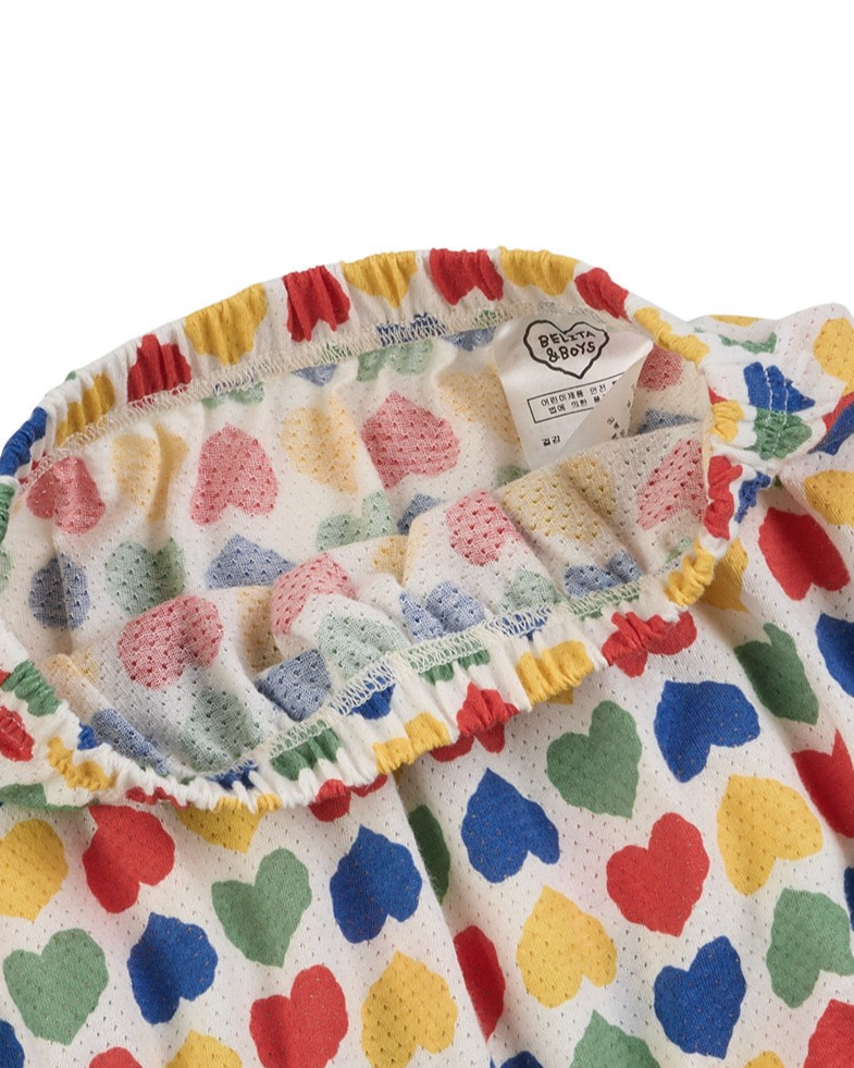 [BABY GIRL SET] Cream Rainbow Heart Mesh Sleeveless Shorts