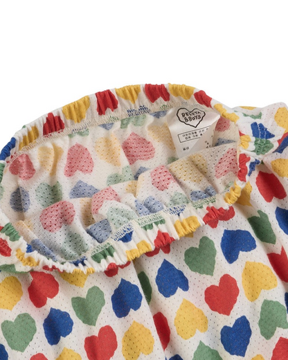 [BABY GIRL SET] Cream Rainbow Heart Mesh Sleeveless Shorts