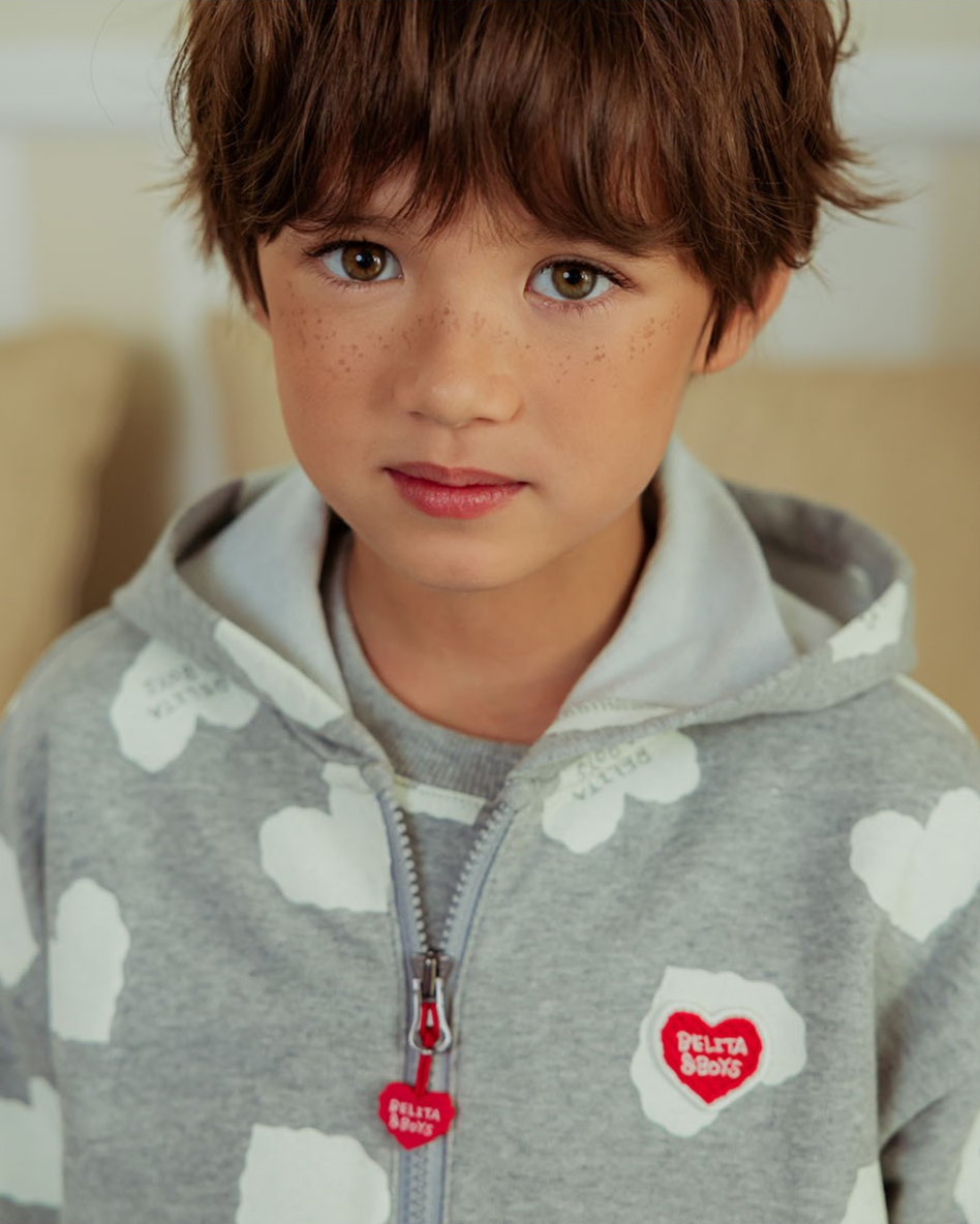 Grey BB Heart Pattern Zip Up Hood