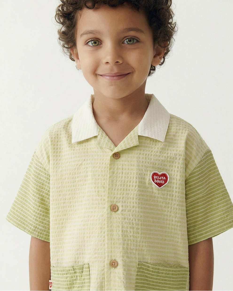 [SET] Green Color Block Polysucker Shirt & Shorts