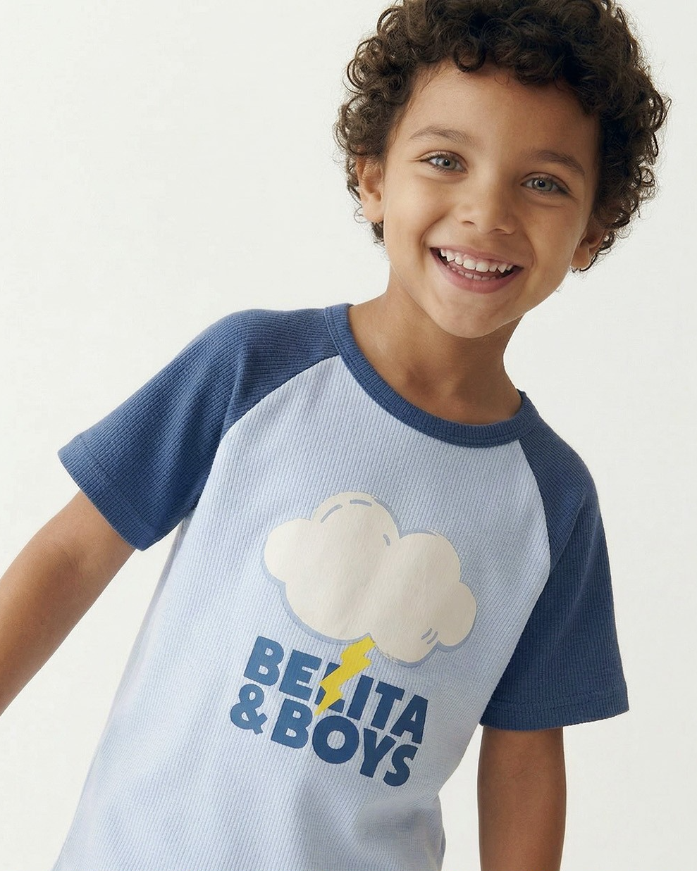 Light Blue Cloud Color Block Waffle Short Sleeve