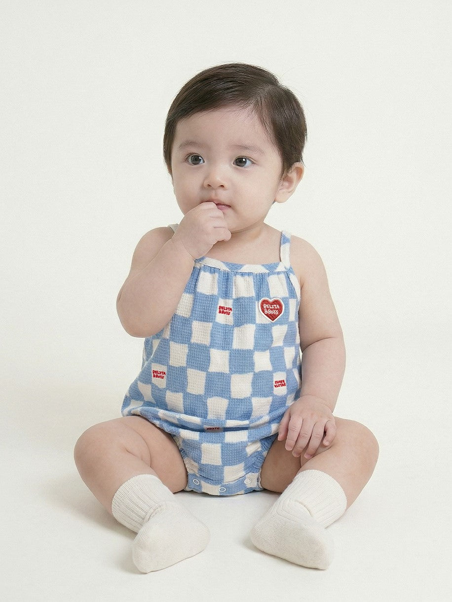 BABY Light Blue Checkerboard Polysucker Sleeveless Bodysuit