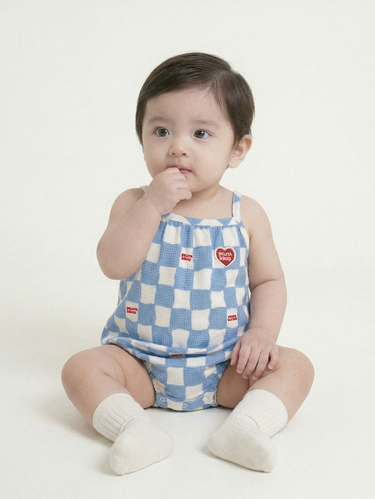 BABY Light Blue Checkerboard Polysucker Sleeveless Bodysuit