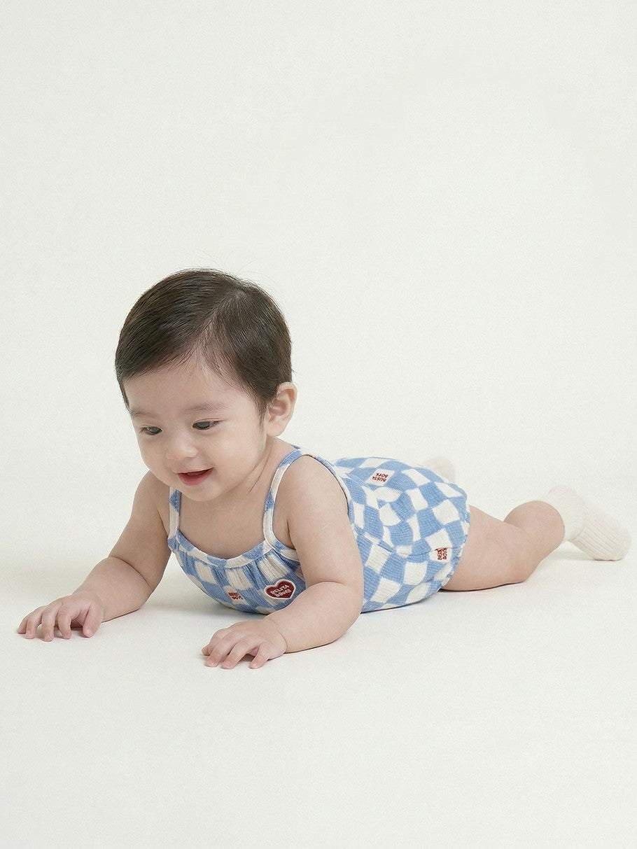 BABY Light Blue Checkerboard Polysucker Sleeveless Bodysuit