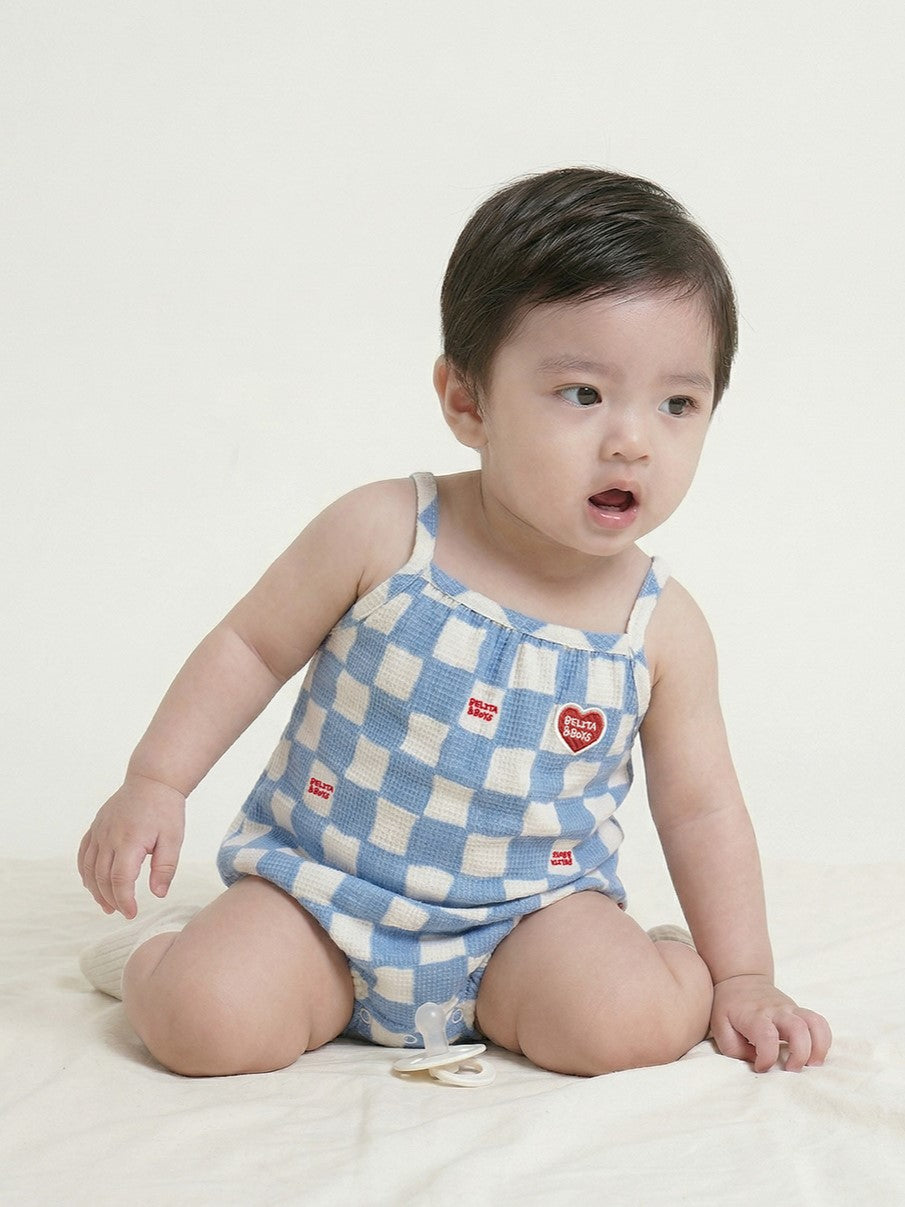 BABY Light Blue Checkerboard Polysucker Sleeveless Bodysuit