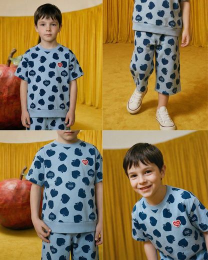 [SET] Navy Bubble Apple Pattern Crop