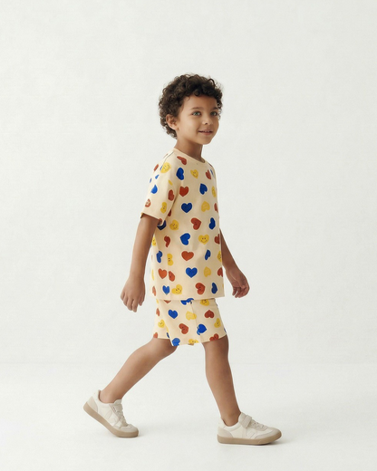 [SET] Light Yellow Smile Heart Pattern Shorts