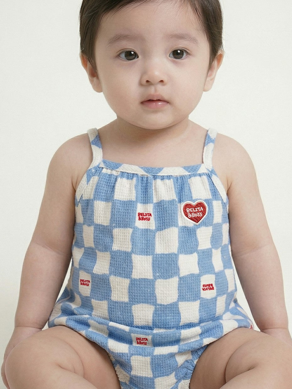 BABY Light Blue Checkerboard Polysucker Sleeveless Bodysuit