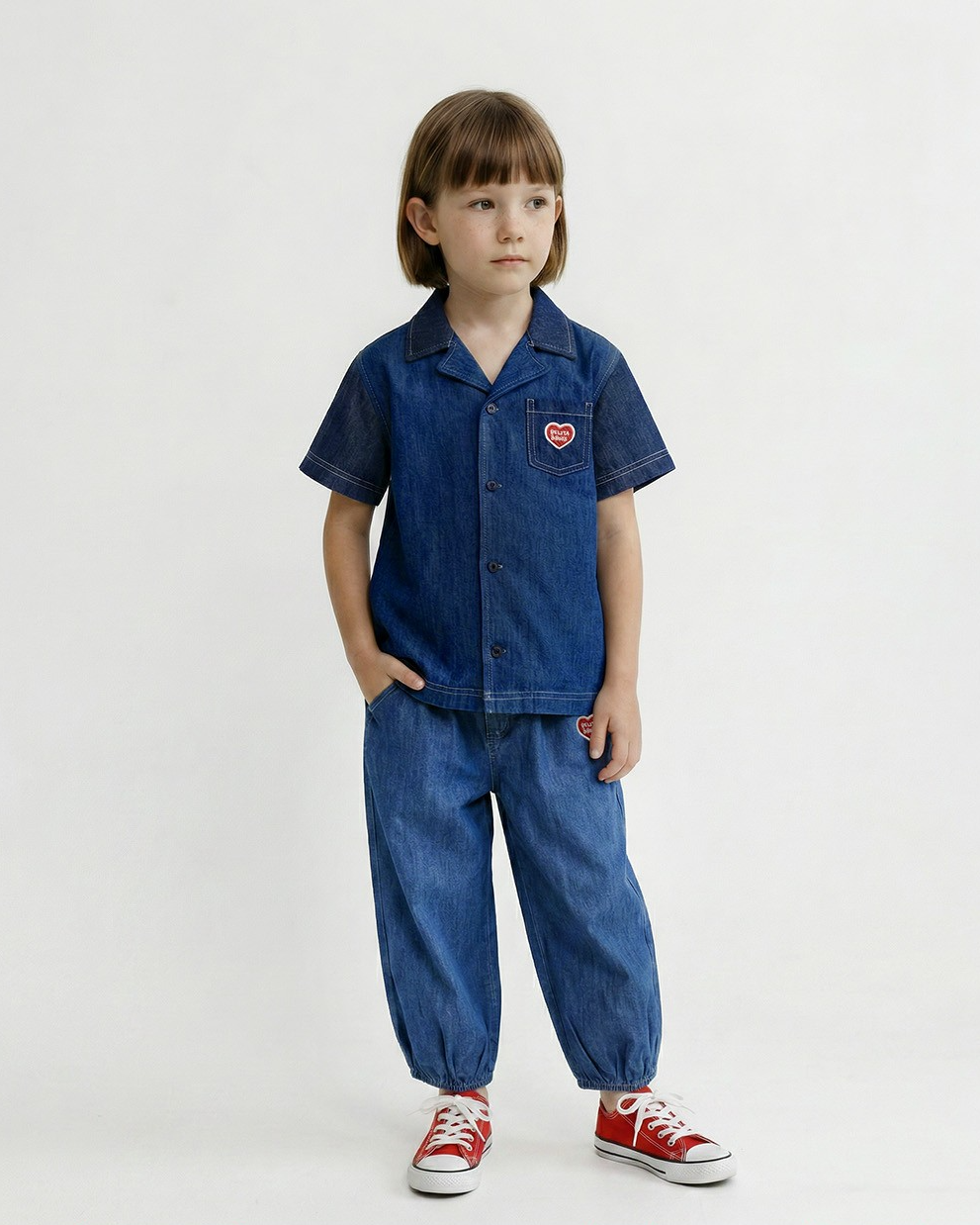 Blue BB Heart Balloon Fit Denim Pants