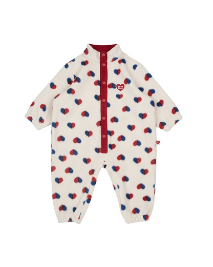 BABY Ivory Red Blue Heart Pattern Fleece Jumpsuit