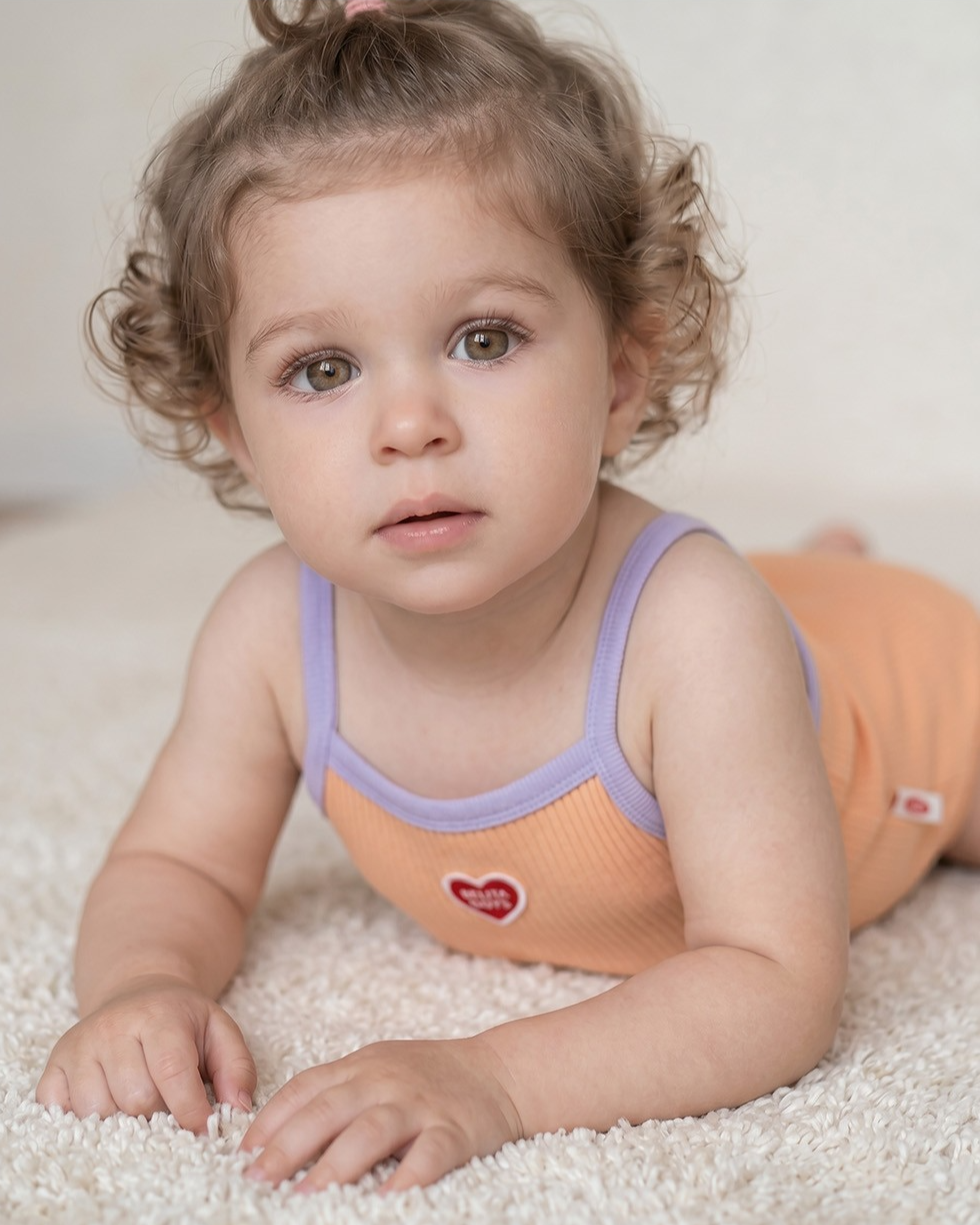 BABY GIRL Orange BB Heart Two-Tone Sleeveless Bodysuit