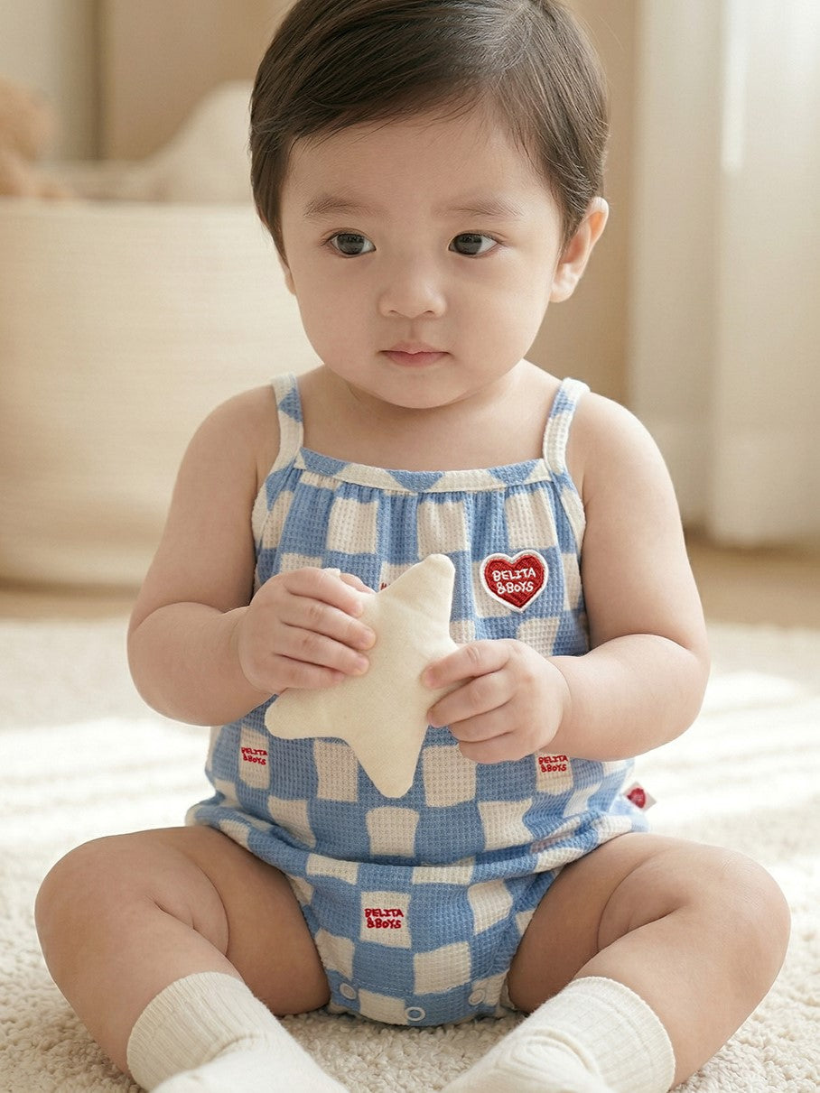 BABY Light Blue Checkerboard Polysucker Sleeveless Bodysuit