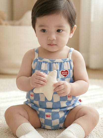 BABY Light Blue Checkerboard Polysucker Sleeveless Bodysuit