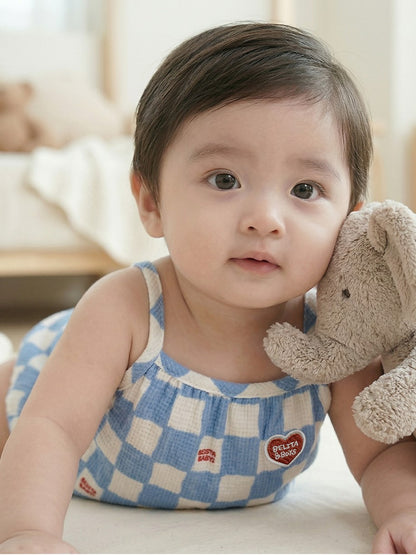 BABY Light Blue Checkerboard Polysucker Sleeveless Bodysuit