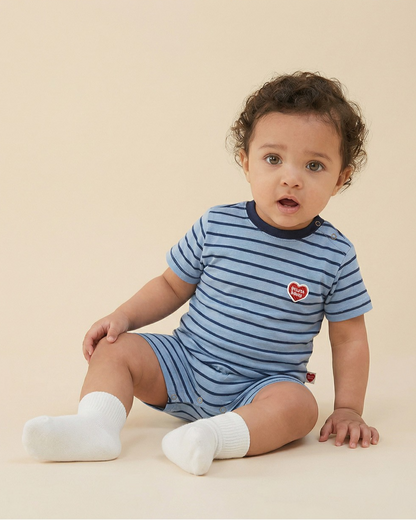 BABY Navy BB Heart Stripe Short Jumpsuit