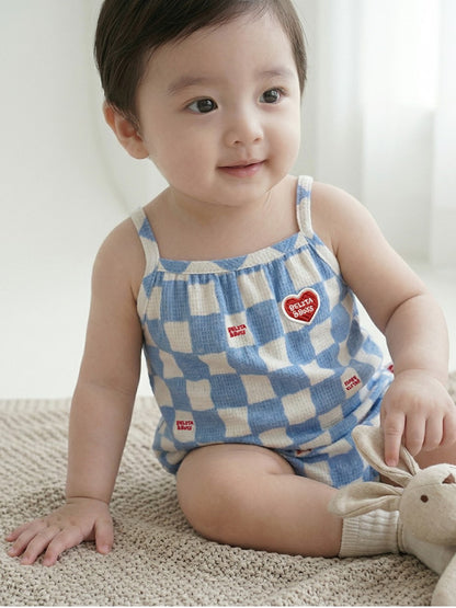 BABY Light Blue Checkerboard Polysucker Sleeveless Bodysuit
