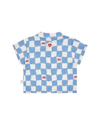 [BABY SET] Light Blue Checkerboard Polysucker Shirt & Shorts
