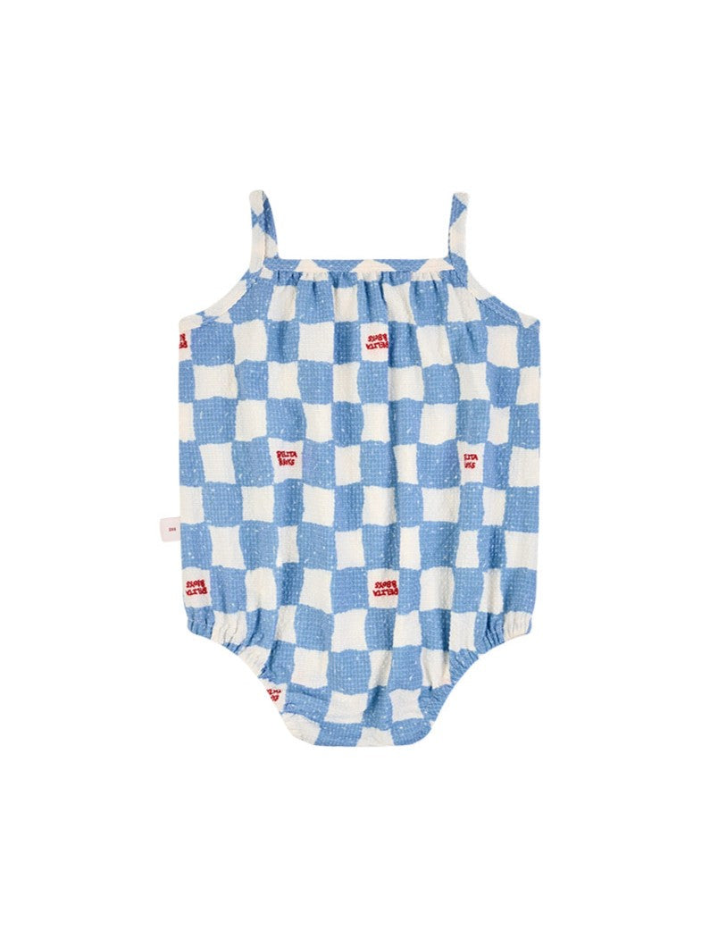 BABY Light Blue Checkerboard Polysucker Sleeveless Bodysuit