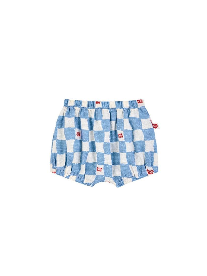[BABY SET] Light Blue Checkerboard Polysucker Shirt & Shorts
