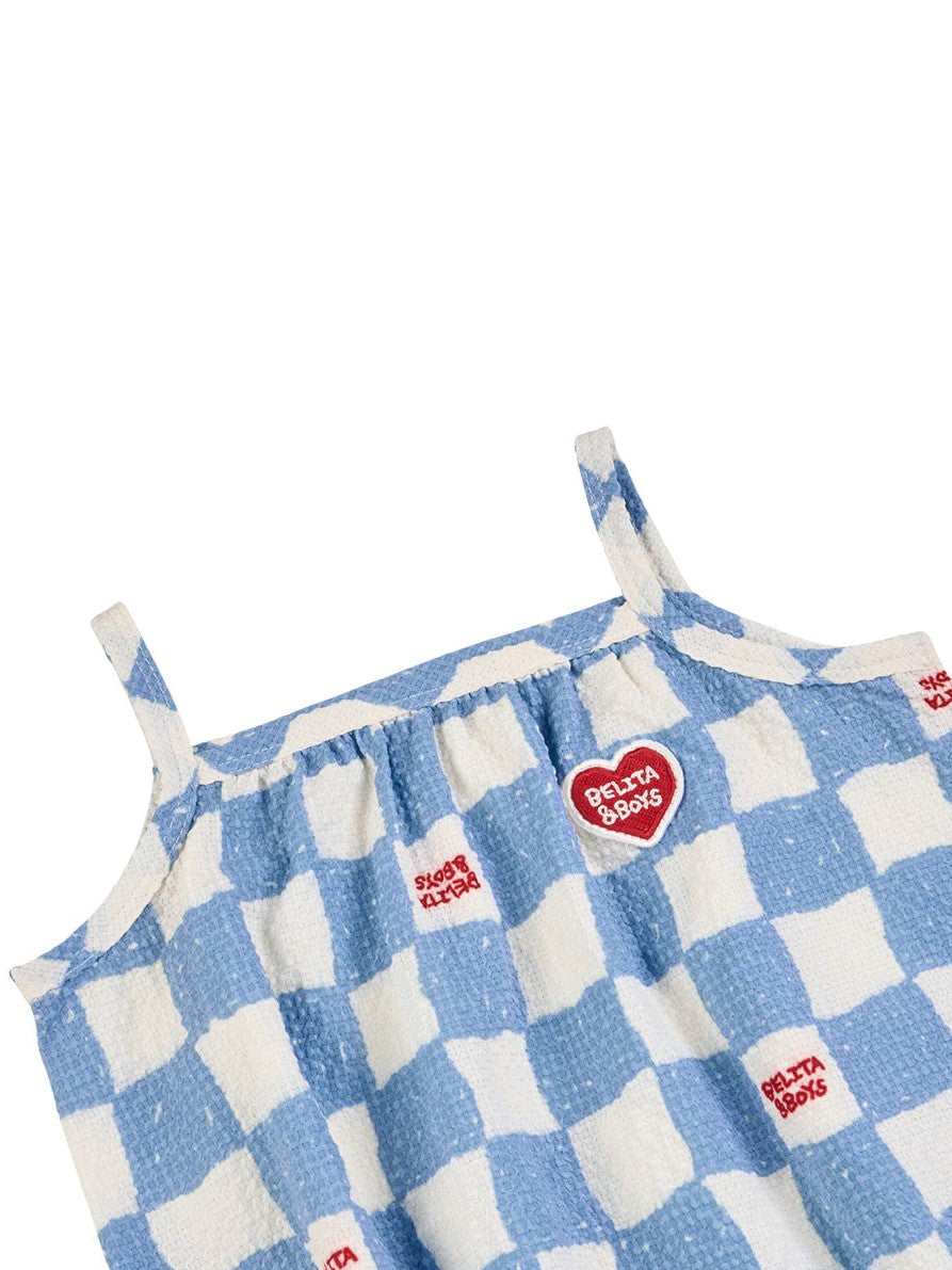 BABY Light Blue Checkerboard Polysucker Sleeveless Bodysuit