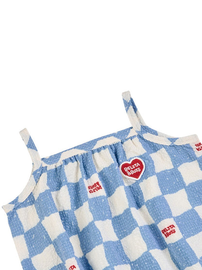 BABY Light Blue Checkerboard Polysucker Sleeveless Bodysuit