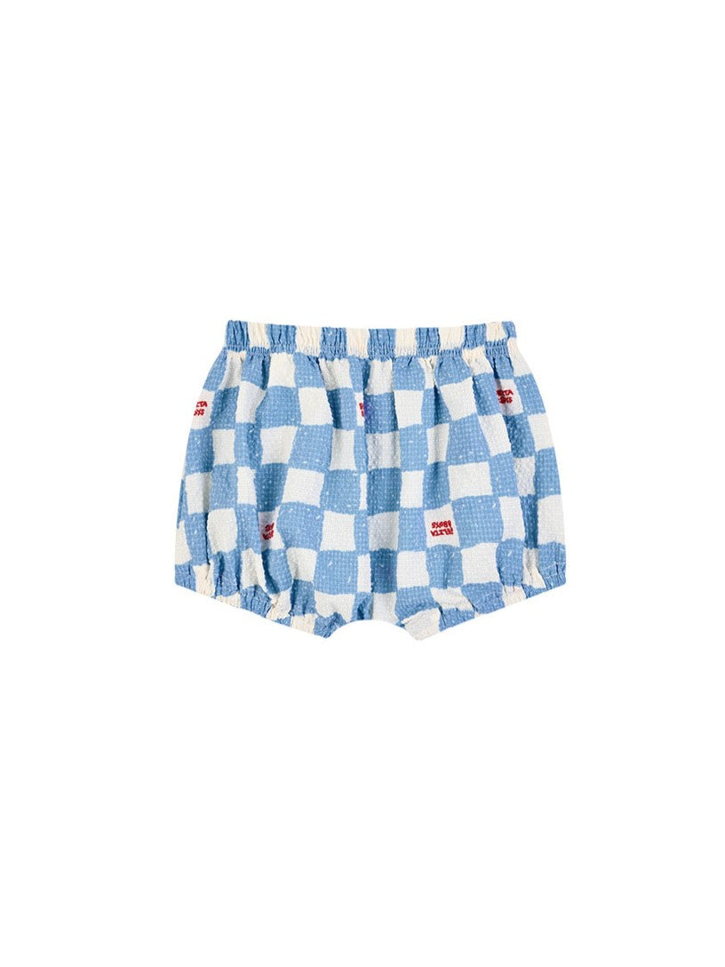 [BABY SET] Light Blue Checkerboard Polysucker Shirt & Shorts