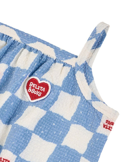 BABY Light Blue Checkerboard Polysucker Sleeveless Bodysuit
