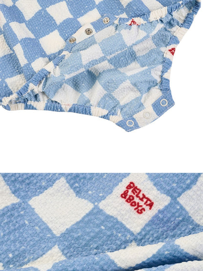 BABY Light Blue Checkerboard Polysucker Sleeveless Bodysuit