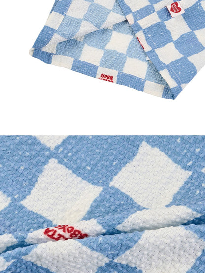 [BABY SET] Light Blue Checkerboard Polysucker Shirt & Shorts