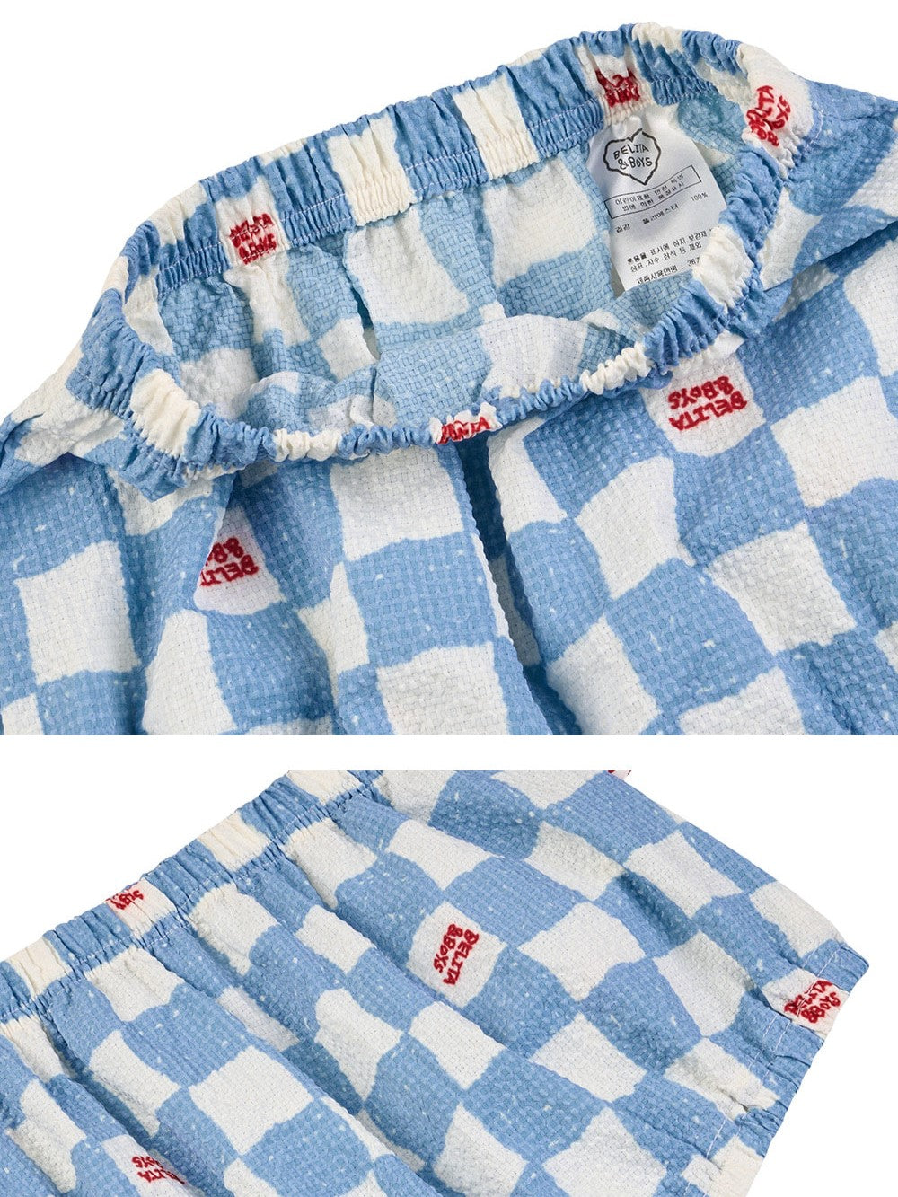 [BABY SET] Light Blue Checkerboard Polysucker Shirt & Shorts